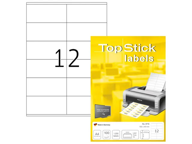 Etiketten universele labels A4 permanent 105x48mm Wit 1200 stuks
