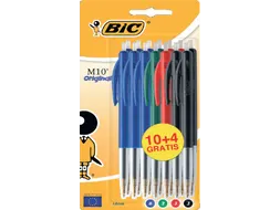 Balpen Bic M10 medium assorti blister à 10+4 gratis