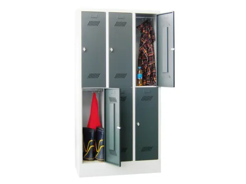 dubbeldekse locker,HxBxD 1850x900x500mm,3x2vak.,RAL7035,front RAL5010