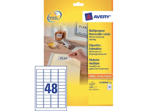 Etiket Avery L4736Rev-25 45.7X21.2Mm Afneembaar Wit 1200 Stuk