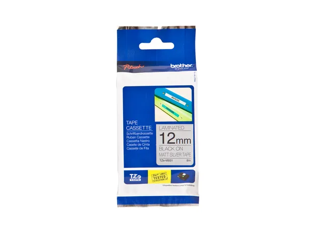 Labeltape Brother P-touch TZe-M931 metallic 12mm zwart op zilver