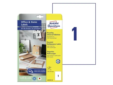 Etiket Avery Zweckform LR3478-10 210x297mm recycled Wit 10 stuks