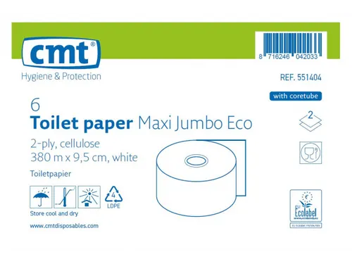 Toiletpapier Maxi Jumbo Eco Cel 2-laags 300m Wit pak 6rol