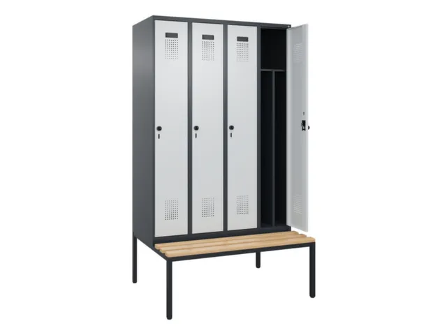 locker met bank,voor scheiding van kleding,HxBxD 2120x1200x815mm,4vak