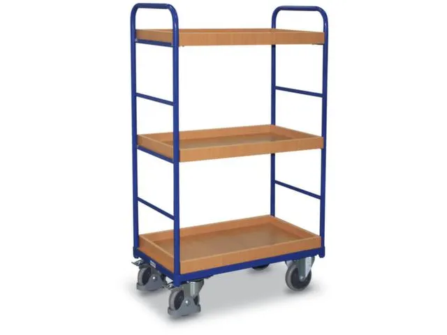 Etagewagen 250kg Lxb 850x500mm H 1530mm 3 Etages Hout Ral5010