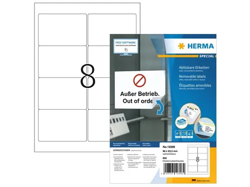 Etiket HERMA 10308 96x63.5mm verwijderbaar wit 800 stuks