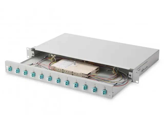 LWL-splitsdoos 1U uitgerust 12x LC DX OM3 incl. splitscassette