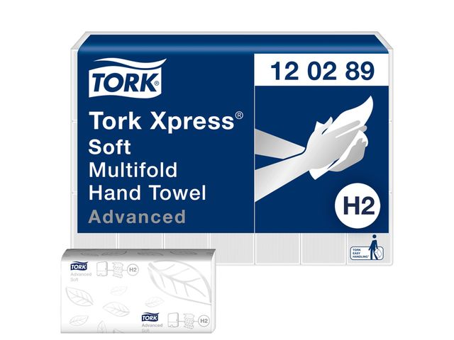 Papieren Handdoek Tork Xpress H2 Multifold advanced 2-laags wit 120289 | Vouwhanddoeken.nl