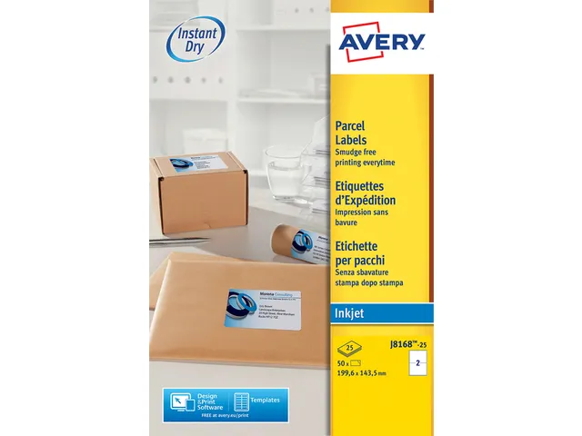 Etiket Avery J8168-25 199.6x143.5mm Inkjet wit 50 stuks