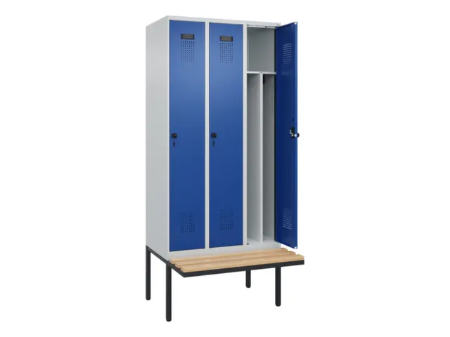 locker met bank,voor scheiding van kleding,HxBxD 2120x900x815mm,3vak