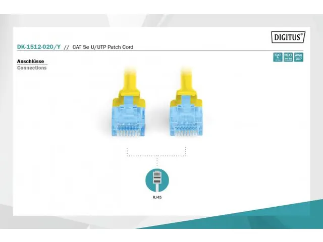 CAT 5e U-UTP patchkabel PVC AWG 26/7 Lengte 2m Geel