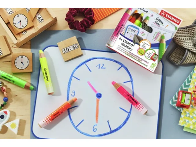 Whiteboardpotlood STABILO MARKdry 4 stuks neon kleuren
