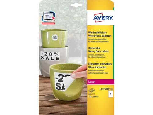Etiket Avery L4775REV-20 210x297mm wit 20stuks