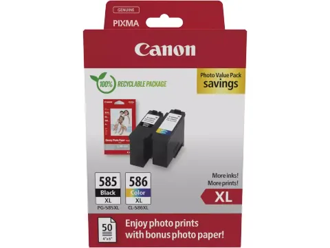6204C005 Canon Pg585Xl+Cl586Xl+Gp501 Pixma MG Inkt+Fotopapier zw-kl