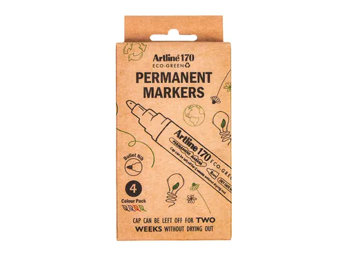 Permanent marker Artline 170 Eco rond Medium Dry Safe assorti 4 stuks