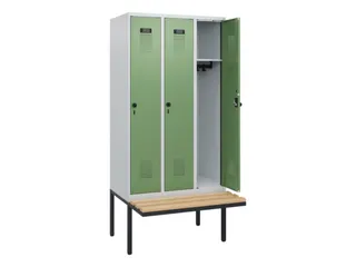 locker met bank,HxBxD 1950x900x815mm,3vak,vak B 300mm,draaigrendel - 1
