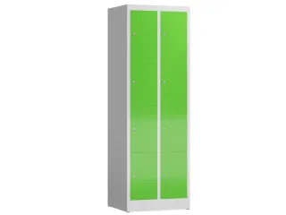 Lockerkast 1800x590x500mm 2x4 vakken cilinderslot, sokkel, RAL6018 - 1
