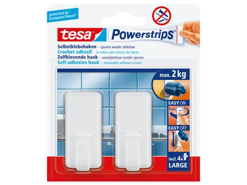 Haken tesa Powerstrips LARGE Classic zelfklevend verwijderbaar wit 2 s