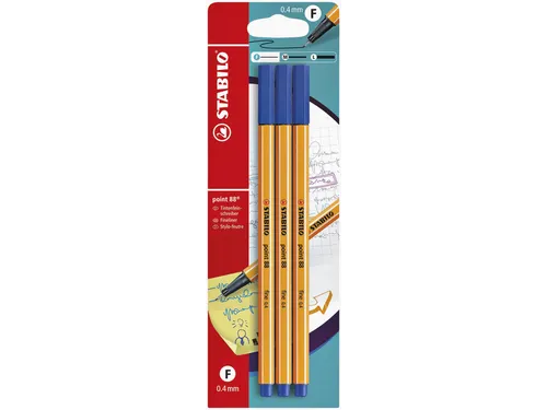 Fineliner STABILO Point 88 0.4mm blister à 3 stuks zwart
