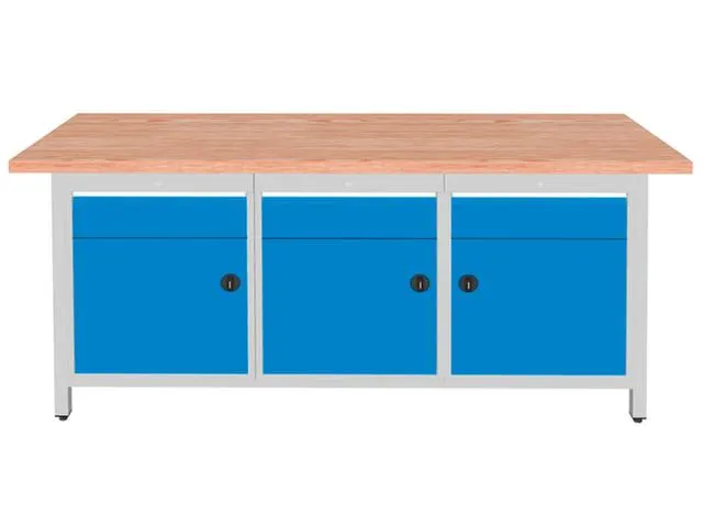 werkbank,HxBxD 860x2000x750mm,onderstel RAL3003,fronten RAL9005