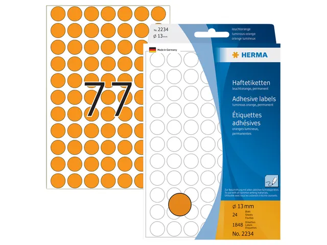 HERMA 2234 Multipurpose etiketten Rond 13mm Fluor Oranje 1848 stuks