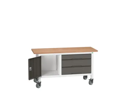 werkbank,HxBxD 830x1500x600mm,multiplexblad,uitrusting: 3laden,kast