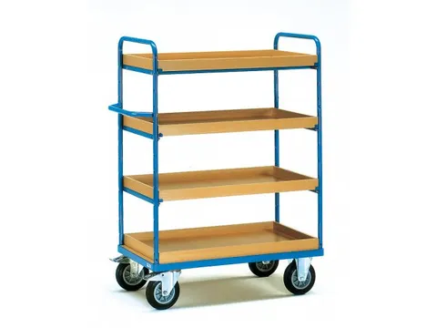 Etagewagens 8223 4 Etages Met Rand Hout 600kg 1200x800mm Ral5007