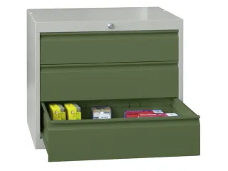 ladekast 600x715x600mm 3laden cilinderslot RAL7035 front RAL6011 - 1