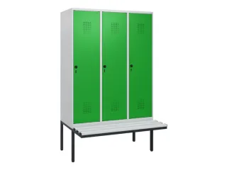 locker met bank,HxBxD 1950x1200x815mm,3vak,vak B 400mm,draaigrendel - 2