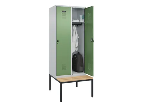 locker met bank,HxBxD 2120x800x815mm,2vak,vak B 400mm,draaigrendel