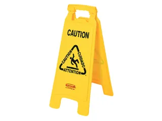 Waarschuwingsbord Caution meertalig 67x28x4cm geel - 1