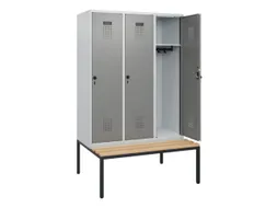 locker met bank,HxBxD 1950x1200x815mm,3vak,vak B 400mm,draaigrendel