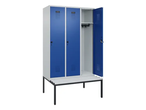 locker met bank,HxBxD 2120x1200x815mm,3vak,vak B 400mm,draaigrendel