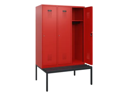 locker met bank,HxBxD 1950x1200x815mm,3vak,vak B 400mm,cilinderslot