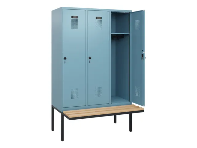 locker met bank,HxBxD 1950x1200x815mm,3vak,vak B 400mm,draaigrendel