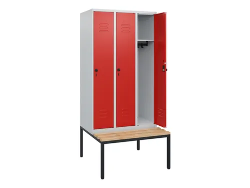locker met bank,HxBxD 1950x900x815mm,3vak,vak B 300mm,draaigrendel