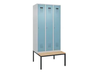 locker met bank,HxBxD 2120x900x815mm,3vak,vak B 300mm,cilinderslot - 2
