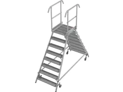 bordestrap,verrijdbaar,bordes H 1,95m,2x8treden m. R13-laag,aluminium