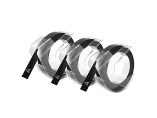 Reliëftape Dymo embossing plastic 9mm zwart op wit 3 stuks - 3