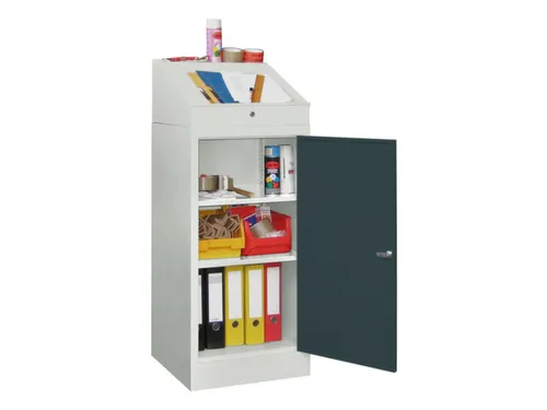 Lessenaarkast 1095/1270x 500x 500mm 2legborden Ral7035 Front Ral7016
