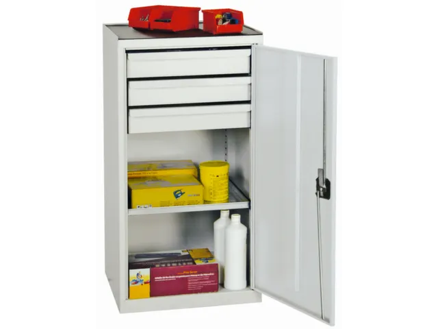 Draaideurkast 1000x500x500mm 3laden 1legbord Lichtgrijs Ral7035