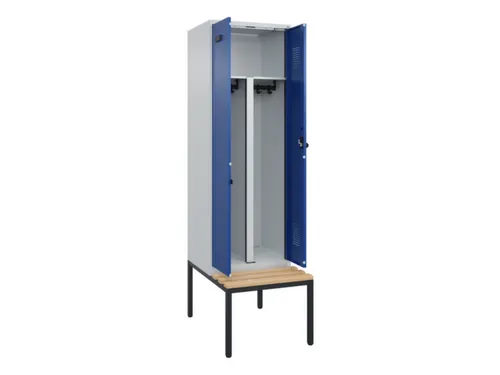 PBM-locker met bank,HxBxD 2120x600x815mm,2vak,vak B 300mm,draaigrendel