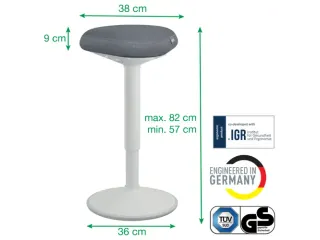 Ergo actieve zit/sta kruk met comfortzitting en gasveer 57-82cm grijs - 5