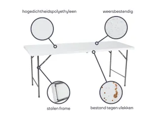 Vouwtafel weerbestendige Klaptafel 180x70x74cm HDPE Wit - 2