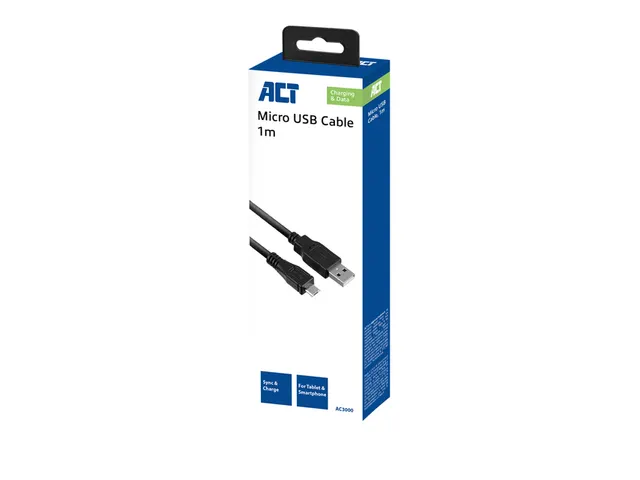 Kabel ACT USB 2.0 naar MicroB laad -en data 1 meter