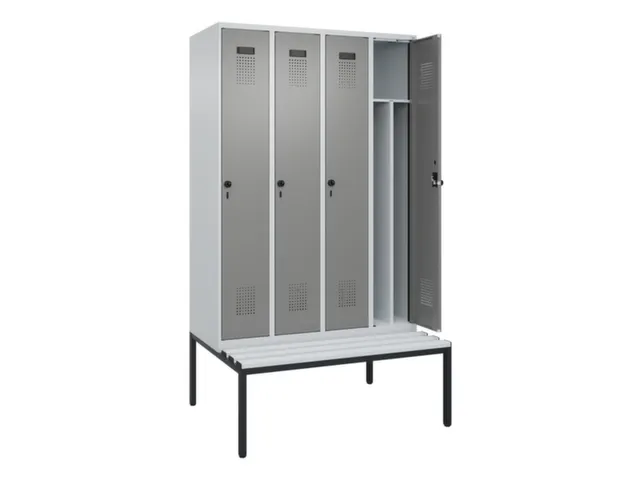locker met bank,voor scheiding van kleding,HxBxD 2120x1200x815mm,4vak