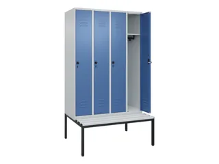 locker met bank,HxBxD 2120x1200x815mm,4vak,vak B 300mm,draaigrendel - 2