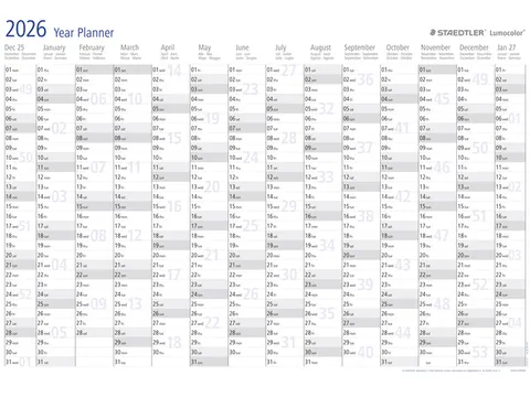 Jaarplanner 2027 Staedtler Lumocolor 84x60cm oprolbaar