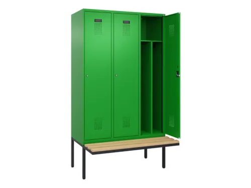 locker met bank,voor scheiding van kleding,HxBxD 2120x1200x815mm,3vak