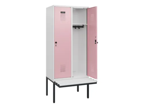 locker met bank,HxBxD 1950x800x815mm,2vak,vak B 400mm,draaigrendel